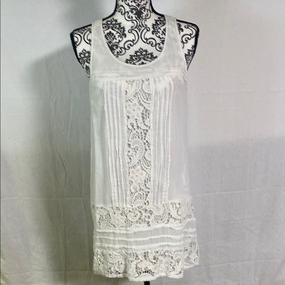 Anthropologie Sanctuary White Cotton sleeveless lined dress with crochet LWD